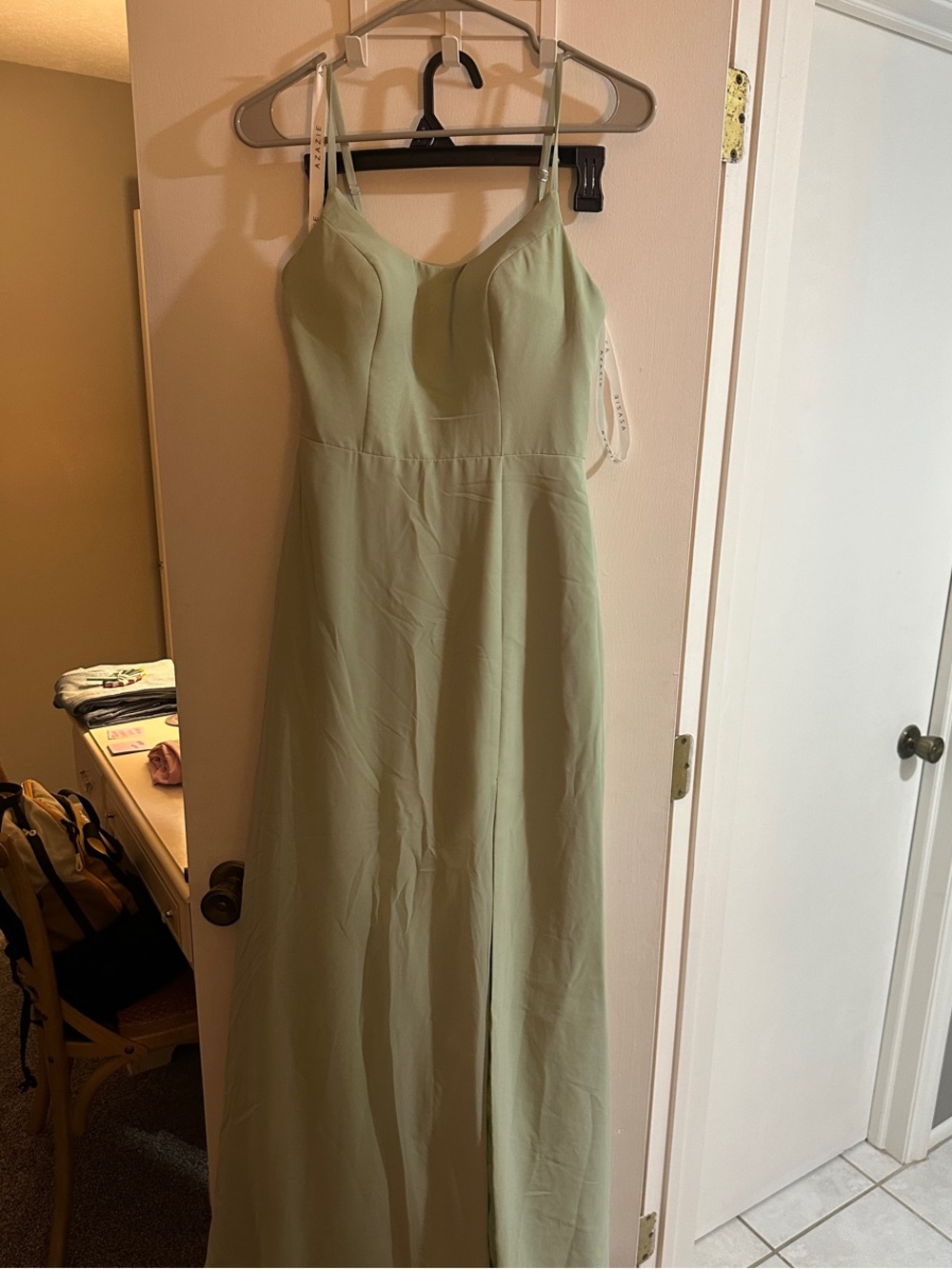 Azazie sage green square neck bridesmaid dress with slit - Picture 2 of 3